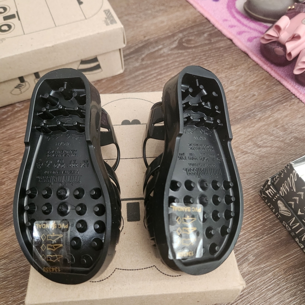 Mini Melissa Black Woven Jelly Sandals